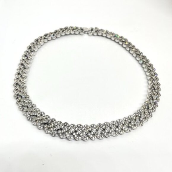 CAROLEE RHINESTONE WOVEN CHOKER NECKLACE SILVER TONE BRIDAL STATEMENT 16.5” - Picture 7 of 15